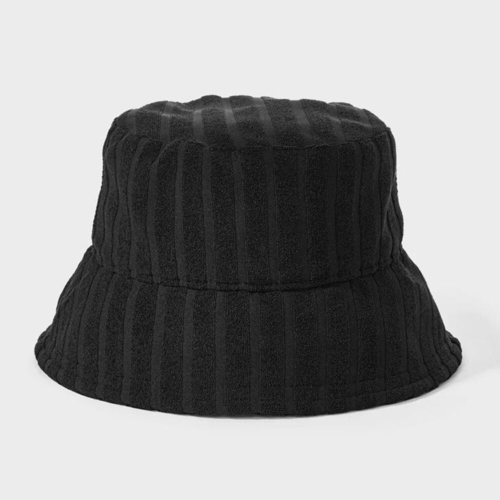 Shade & Shore striped black jacquard terry bucket hat. NWT